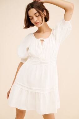 Anthropologie Off White Somerset Puff Short Sleeve Smock Waist Mini Dress XL